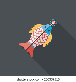 Chinese New Year flat icon with long shadow,eps, Chinese fish lucky pendant means "May you always get more than you wish for." 