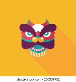 Chinese New Year flat icon with long shadow,eps10,The dragon and lion dancing head