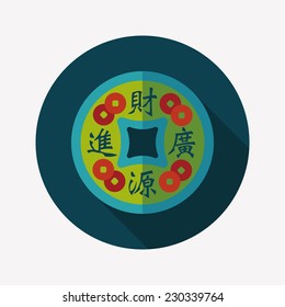 Chinese New Year flat icon with long shadow,eps10, Gold ingot means " wish good luck and fortune come."