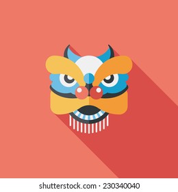 Chinese New Year flat icon with long shadow,eps10,The dragon and lion dancing head