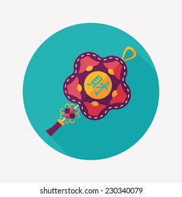 Chinese New Year flat icon with long shadow,eps10, lucky Chinese knot means " wish good luck and fortune comes."