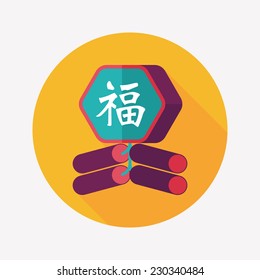 Chinese New Year flat icon, eps10, word Fu, Chinese festival couplets with firecrackers means " wish good luck and fortune comes."
