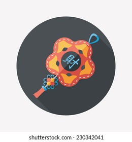 Chinese New Year flat icon with long shadow,eps10, lucky Chinese knot means " wish good luck and fortune comes."