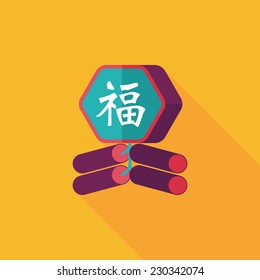 Chinese New Year flat icon, eps10, word Fu, Chinese festival couplets with firecrackers means " wish good luck and fortune comes."