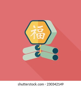 Chinese New Year flat icon, eps10, word Fu, Chinese festival couplets with firecrackers means " wish good luck and fortune comes."