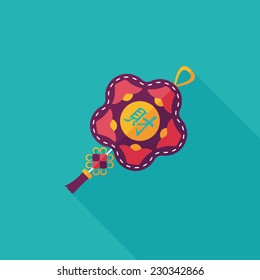 Chinese New Year flat icon with long shadow,eps10, lucky Chinese knot means " wish good luck and fortune comes."