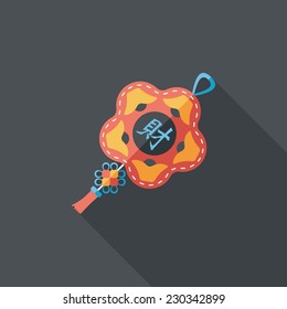 Chinese New Year flat icon with long shadow,eps10, lucky Chinese knot means " wish good luck and fortune comes."