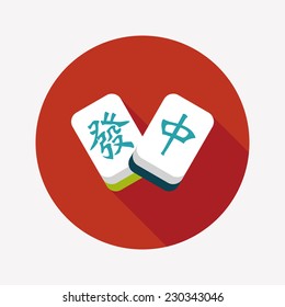 Chinese New Year flat icon icon with long shadow, Chinese mahjong