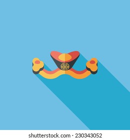 Chinese New Year flat icon with long shadow,eps10, Gold ingot means " wish good luck and fortune come."