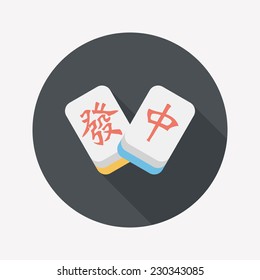 Ícone plano chinês Ano Novo com sombra longa, mahjong chinês