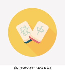 Chinese New Year flat icon icon with long shadow, Chinese mahjong