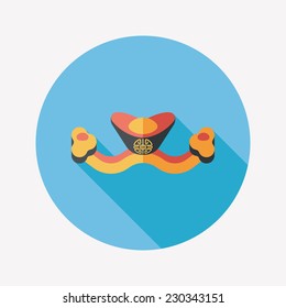 Chinese New Year flat icon with long shadow,eps10, Gold ingot means " wish good luck and fortune come."