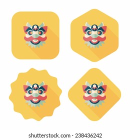 Chinese New Year flat icon with long shadow,eps10,The dragon and lion dancing head