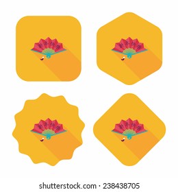 Chinese New Year flat icon with long shadow,eps10, Folding fan with Chinese blessing words " Happy New Year."