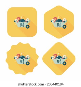 Chinese New Year flat icon with long shadow,eps10, Gold ingot with Chinese words means " wish good luck."