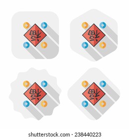 Chinese New Year flat icon with long shadow,eps10, Chinese couplets with Chinese word fu means " wish fortune and luck comes"