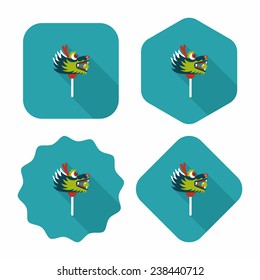 Chinese New Year flat icon with long shadow,eps10,The dragon and lion dancing head