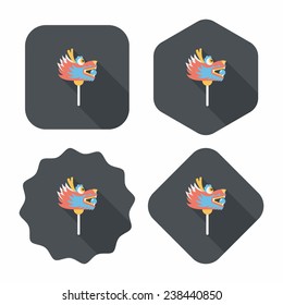 Chinese New Year flat icon with long shadow, eps10,The dragon and lion dancing head