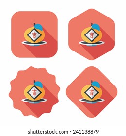 Chinese New Year flat icon with long shadow,eps10, Chinese lucky orange means "Wish you whole year will be lucky and propitious."