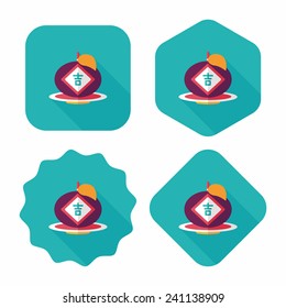 Chinese New Year flat icon with long shadow,eps10, Chinese lucky orange means "Wish you whole year will be lucky and propitious."