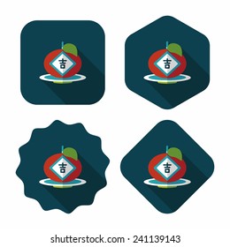 Chinese New Year flat icon with long shadow,eps10, Chinese lucky orange means "Wish you whole year will be lucky and propitious."