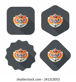 Chinese New Year flat icon with long shadow,eps10,The dragon and lion dancing head