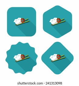 Chinese New Year flat icon with long shadow,eps10, Coin wrapped in dumplings where people eat throughout the year will be very lucky and get rich.
