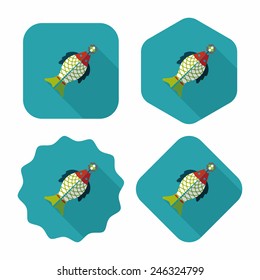 Chinese New Year flat icon with long shadow,eps, Chinese fish lucky pendant means "May you always get more than you wish for." 