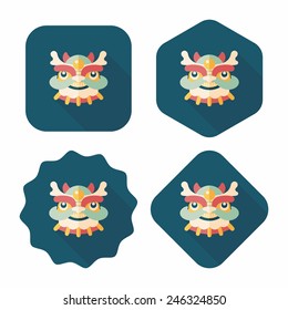 Chinese New Year flat icon with long shadow,eps10,The dragon and lion dancing head