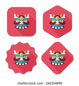 Chinese New Year flat icon with long shadow,eps10,The dragon and lion dancing head