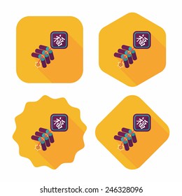 Chinese New Year flat icon, eps10, word Fu, Chinese festival couplets with firecrackers means " wish good luck and fortune comes."