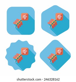 Chinese New Year flat icon, eps10, word Fu, Chinese festival couplets with firecrackers means " wish good luck and fortune comes."