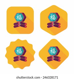 Chinese New Year flat icon, eps10, word Fu, Chinese festival couplets with firecrackers means " wish good luck and fortune comes."