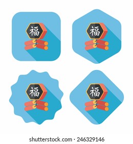 Chinese New Year flat icon, eps10, word Fu, Chinese festival couplets with firecrackers means " wish good luck and fortune comes."