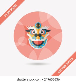 Chinese New Year flat icon with long shadow,eps10,The dragon and lion dancing head