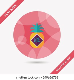 Chinese New Year flat icon with long shadow,eps10, when you send pineapple for your friends in Chinese New Year means you wish them will be wealthy this year.