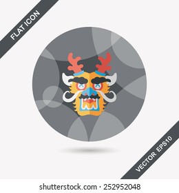 Chinese New Year flat icon with long shadow,eps10,The dragon and lion dancing head