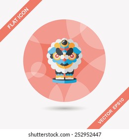 Chinese New Year flat icon with long shadow,eps10,The dragon and lion dancing head