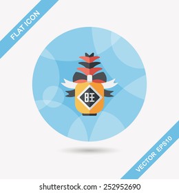 Chinese New Year flat icon with long shadow,eps10, when you send pineapple for your friends in Chinese New Year means you wish them will be wealthy this year.