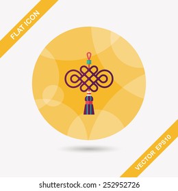 Chinese New Year flat icon with long shadow,eps10, lucky Chinese knot means " wish good luck and fortune comes."