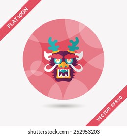 Chinese New Year flat icon with long shadow,eps10,The dragon and lion dancing head