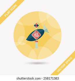 Chinese New Year flat icon with long shadow,eps10, lucky white radish with Chinese words means "Wish it can brings luck to you in the new year."