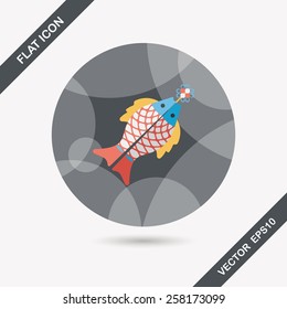 Chinese New Year flat icon with long shadow,eps, Chinese fish lucky pendant means "May you always get more than you wish for." 