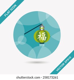 Chinese New Year flat icon with long shadow,eps10, Chinese festival couplets with lantern means "wish good luck and fortune comes."