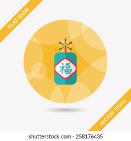 Chinese New Year flat icon, eps10, word Fu, Chinese festival couplets with firecrackers means " wish good luck and fortune comes."
