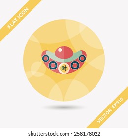 Chinese New Year flat icon with long shadow,eps10, Gold ingot with Chinese words means " wish you earn a lot of money."