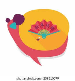 Chinese New Year flat icon with long shadow,eps10, Folding fan with Chinese blessing words " Happy New Year."