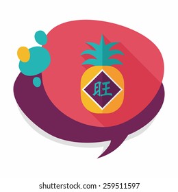 Chinese New Year flat icon with long shadow,eps10, when you send pineapple for your friends in Chinese New Year means you wish them will be wealthy this year.
