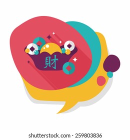 Chinese New Year flat icon with long shadow,eps10, Gold ingot with Chinese words means " wish good luck."