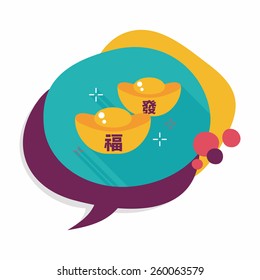 Chinese New Year flat icon with long shadow,eps10, Gold ingot with Chinese words means " wish good luck."